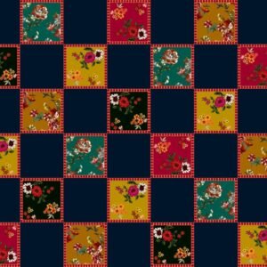 Navy Bloom Patchwork 2 Piece Printed Lawn Suit